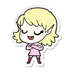 sticker of a happy cartoon elf girl