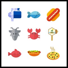 9 meat icon. Vector illustration meat set. hot dog and goat icons for meat works