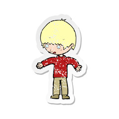 retro distressed sticker of a cartoon confused boy