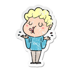 distressed sticker of a cartoon man singing