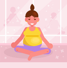 Pregnant woman doing yoga in the gym Vector. Cartoon. Isolated