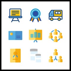 9 company icon. Vector illustration company set. bank for analysis and certificate icons for company works