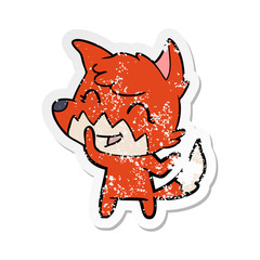 distressed sticker of a happy cartoon fox