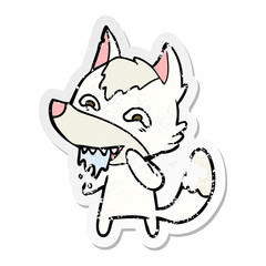 distressed sticker of a cartoon hungry wolf