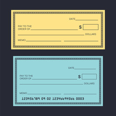 Blank check template. Check vector template. Banking check template