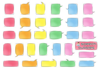 角丸長方形のふきだしセット(バラエティーバージョン)手書風線画水彩風着色