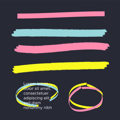 Obraz premium Vector yellow highlighter brush lines. Brush pen underline. Yellow watercolor hand drawn highlight