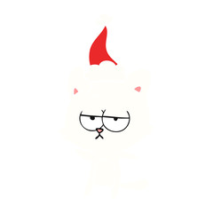 bored flat color illustration of a cat wearing santa hat
