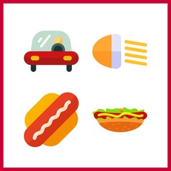 4 fast icon. Vector illustration fast set. hot dog and transportation icons for fast works