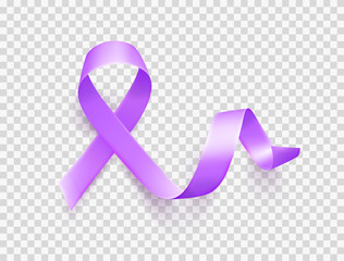 World Epilepsy day. March 26. Realistic purple ribbon symbol. Template for poster with handdrawn lettering. Vector.