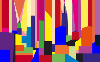 Abstract cityscape of New York, United States. Colorful geometric figures.