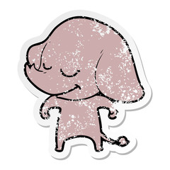 distressed sticker of a cartoon smiling elephant