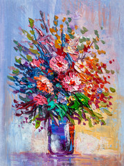 Oil painting a bouquet of flowers . - 251568815