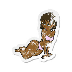 retro distressed sticker of a cartoon sexy woman in underwear