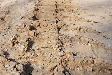 Traces of tire treads on the sand.
