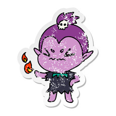 distressed sticker cartoon of cute kawaii vampire girl