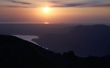 Sunset over Ennerdale Water In the English Lake District, UK.