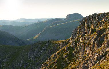 Views of Great Gable from Scoat Fell at sunrise In the English Lake District, UK.