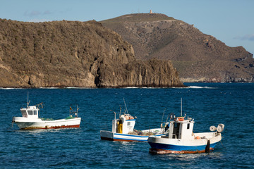 Fishing boats in La Isleta del Moro harbour, Andalusia, Spain