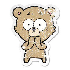 distressed sticker of a worried bear cartoon