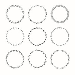 Holiday collection of vector graphic circle frames. Wreaths for Christmas design