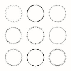 Holiday collection of vector graphic circle frames. Wreaths for Christmas design