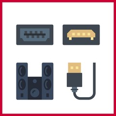 4 electronic icon. Vector illustration electronic set. usb and sound system icons for electronic works