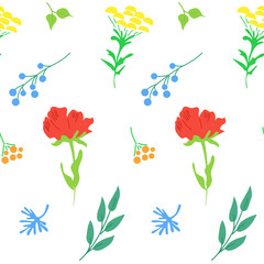 Seamless pattern with bright flowers. Floral background. Vector illustration