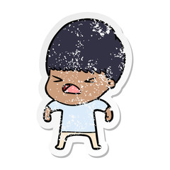 distressed sticker of a cartoon stressed man