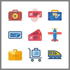 9 departure icon. Vector illustration departure set. train and plane ticket icons for departure works