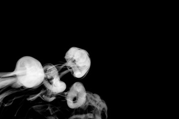white circle smoke, abstract powder, water spray. isolated on black background.	