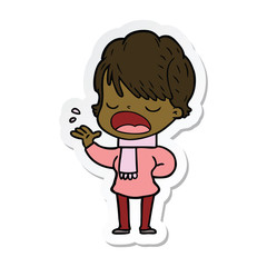 sticker of a cartoon woman talking