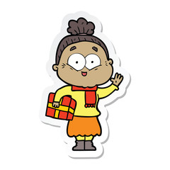 sticker of a cartoon happy old woman