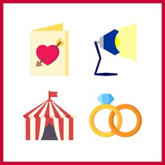 4 decor icon. Vector illustration decor set. lamp and wedding rings icons for decor works