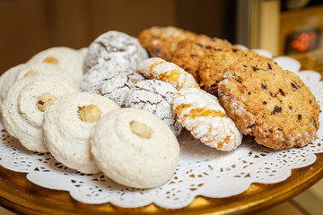 Various biscuits on a plate   in a bakery