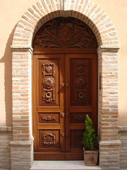 Home various flowers in pots. Design Italian courtyards