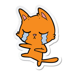 sticker of a crying cartoon cat dancing