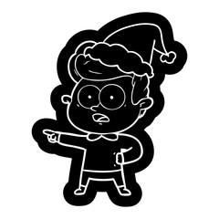 cartoon icon of a staring man wearing santa hat