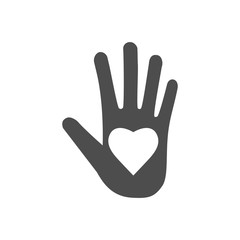 Hand with heart icon. Vector illustration, flat design.