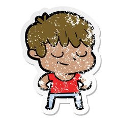 distressed sticker of a cartoon happy boy
