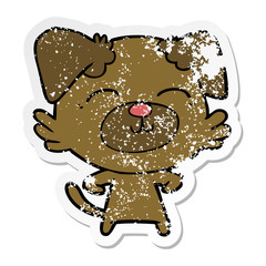 distressed sticker of a cartoon dog