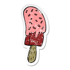 distressed sticker of a cartoon ice cream lolly
