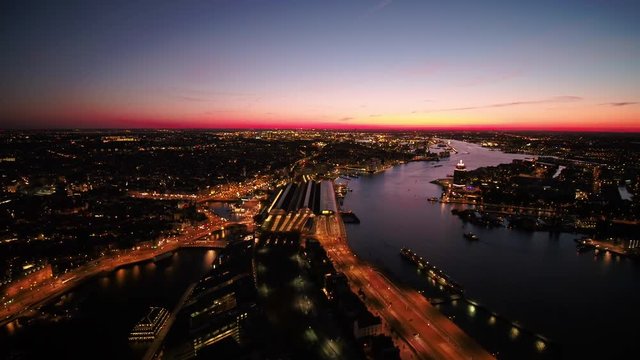 Aerial Netherlands Amsterdam June 2018 Night 15mm Wide Angle 4K Inspire 2 Prores  Aerial video of central Amsterdam in the Netherlands at night with a wide angle lens.