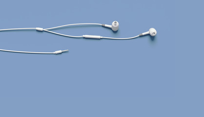 white earphone on blue background, music