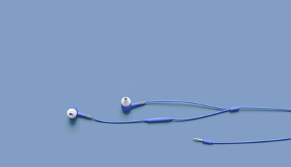 blue earphone on blue background, music