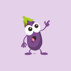 Illustration of cute eggplant staring mascot isolated on light background. Flat design style for your mascot branding.
