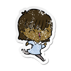 distressed sticker of a cartoon woman