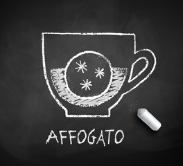 Vector black and white sketch of Affogato coffee