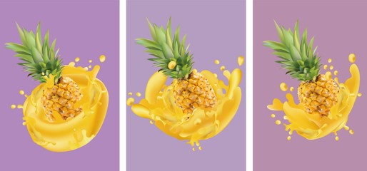 Pineapple juice on a white background. Vector illustration.