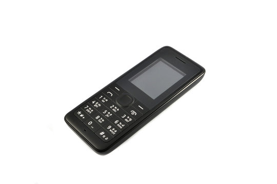 Black telephone / Old model mobile phone isolated on white background